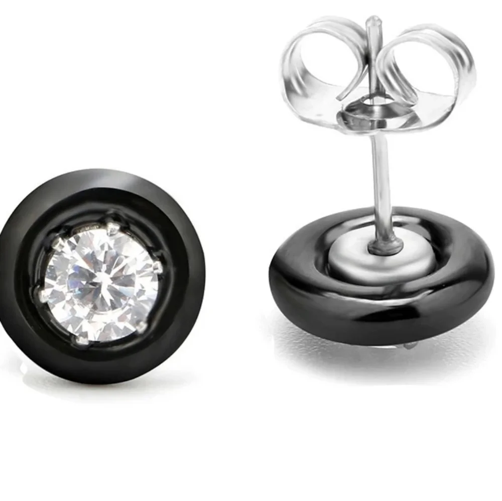 NEW Black‎ Ceramic 1 Carat Solitaire Diamond Stud Earrings, 9mm